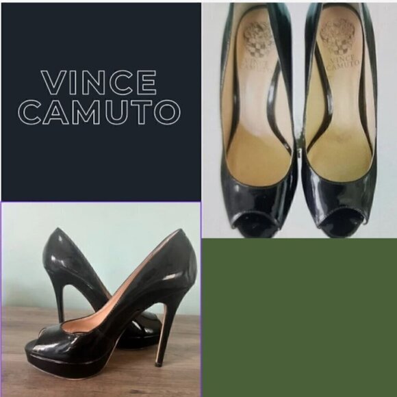 COPY - VINCE CAMUTO Lorim Platform Peep toe Black patent. Size 6.5 gently loved… - Picture 2 of 6